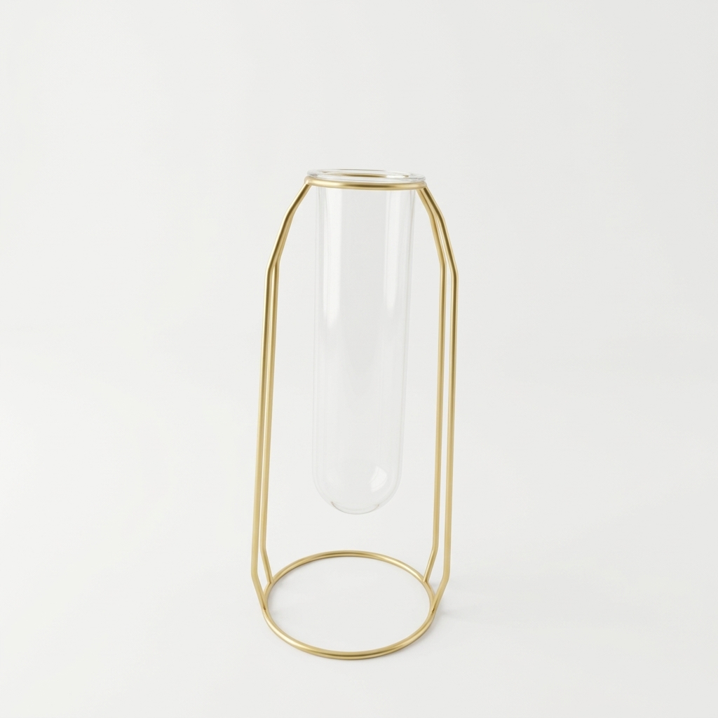 Gold Metal Stand with Glass cylinder tube vase (large)