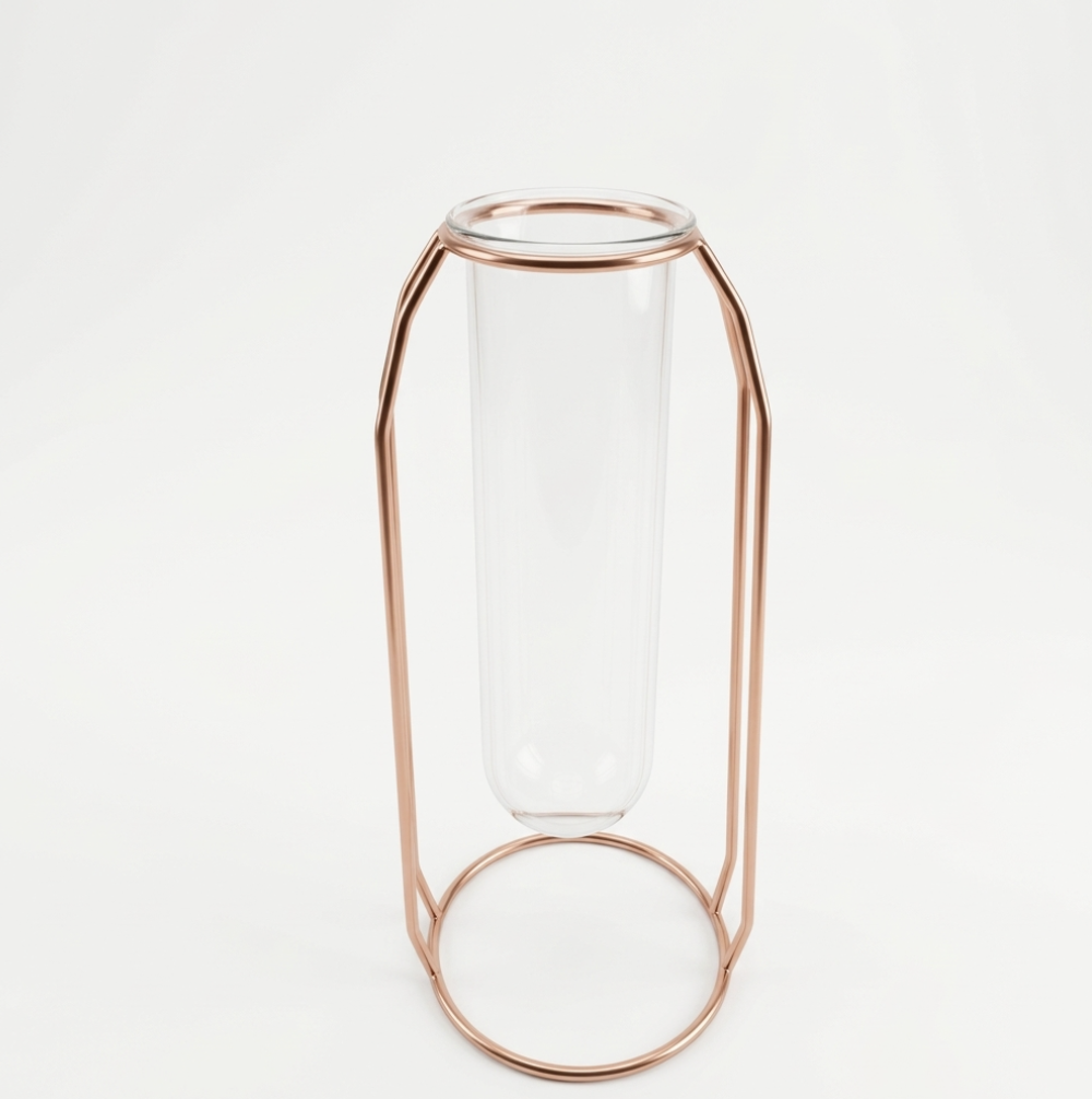 Rose Gold Metal Stand with Glass cylinder tube vase (large)