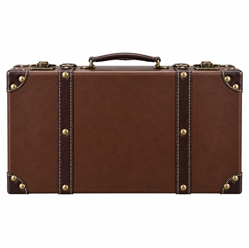 Vintage Brown Leather Suitacase with Antique Brass Clasps