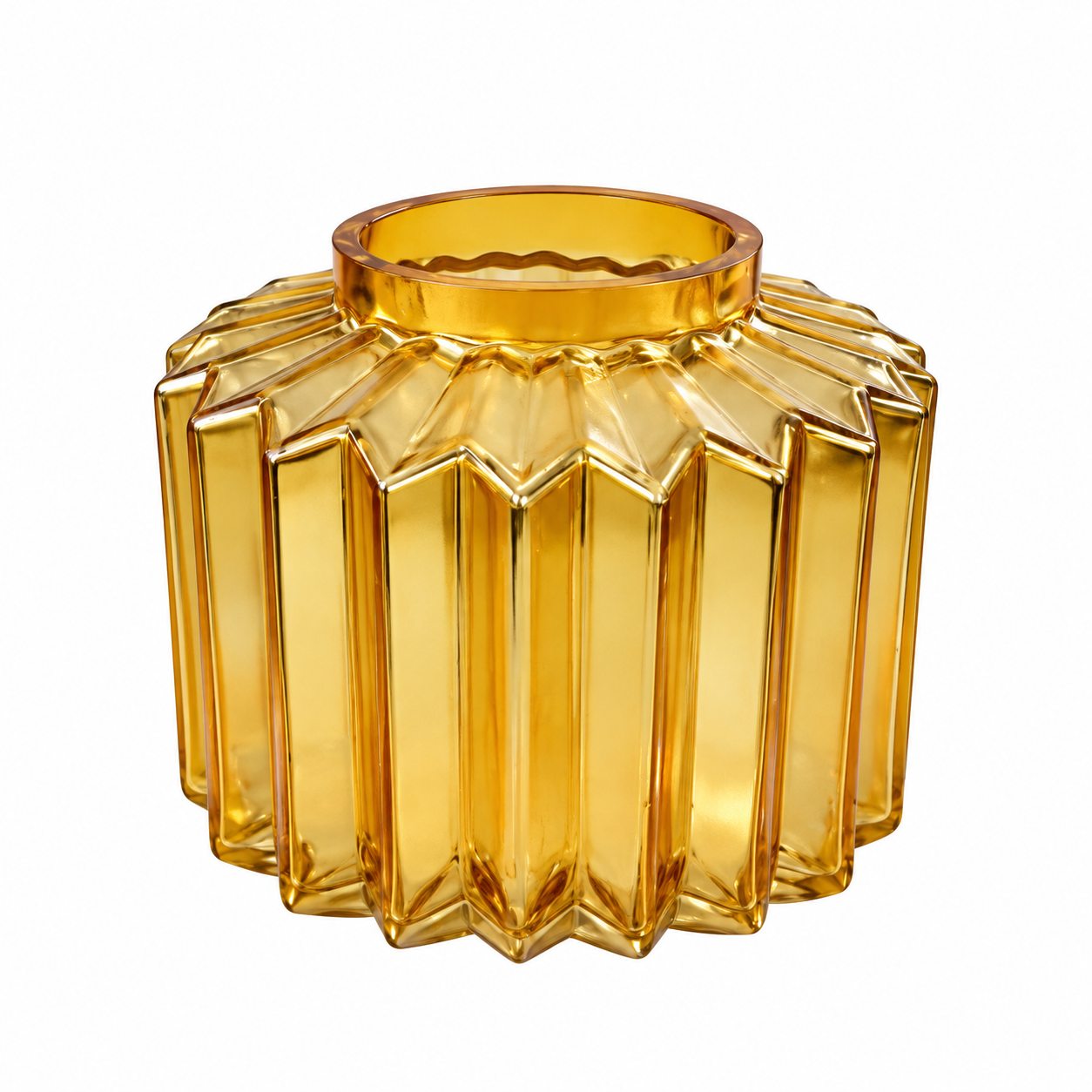 Amber Gold Pleated Glass Vase