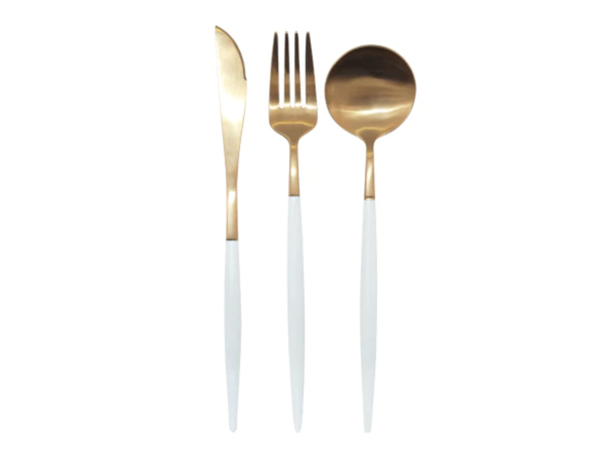 White and Gold 3 piece Cutlery Set