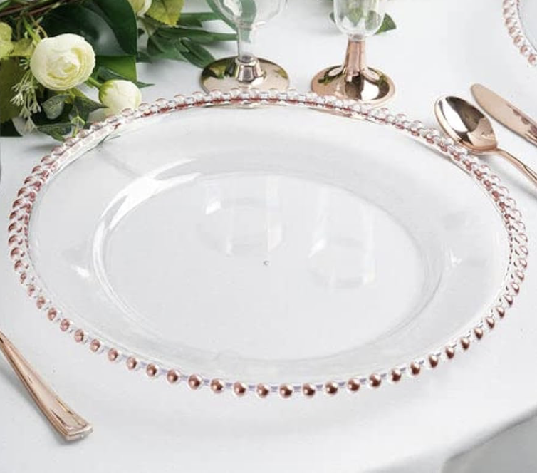 Clear Rose Gold Beaded Charger Plate