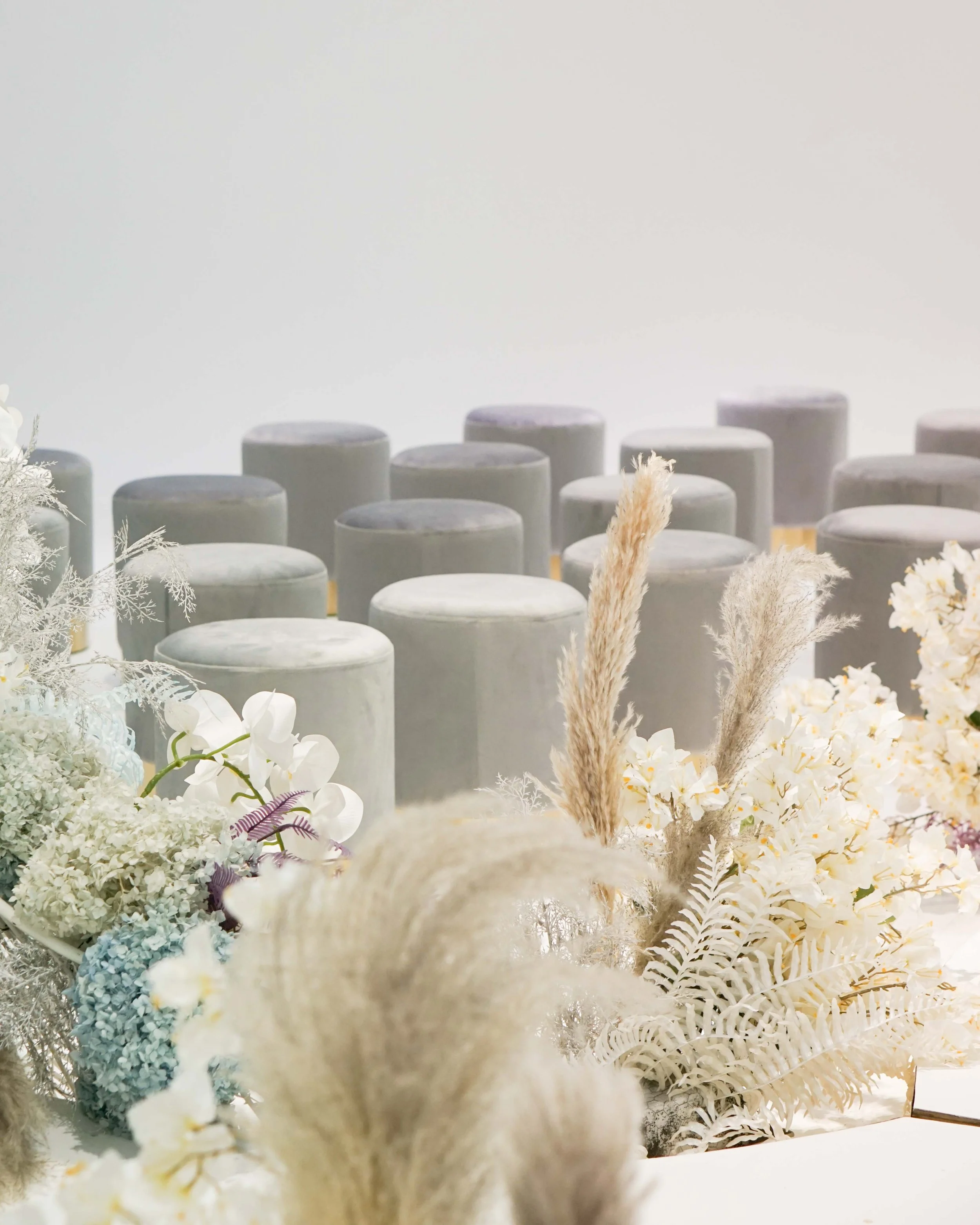 Grey Velvet Upholstered and Gold Ottoman