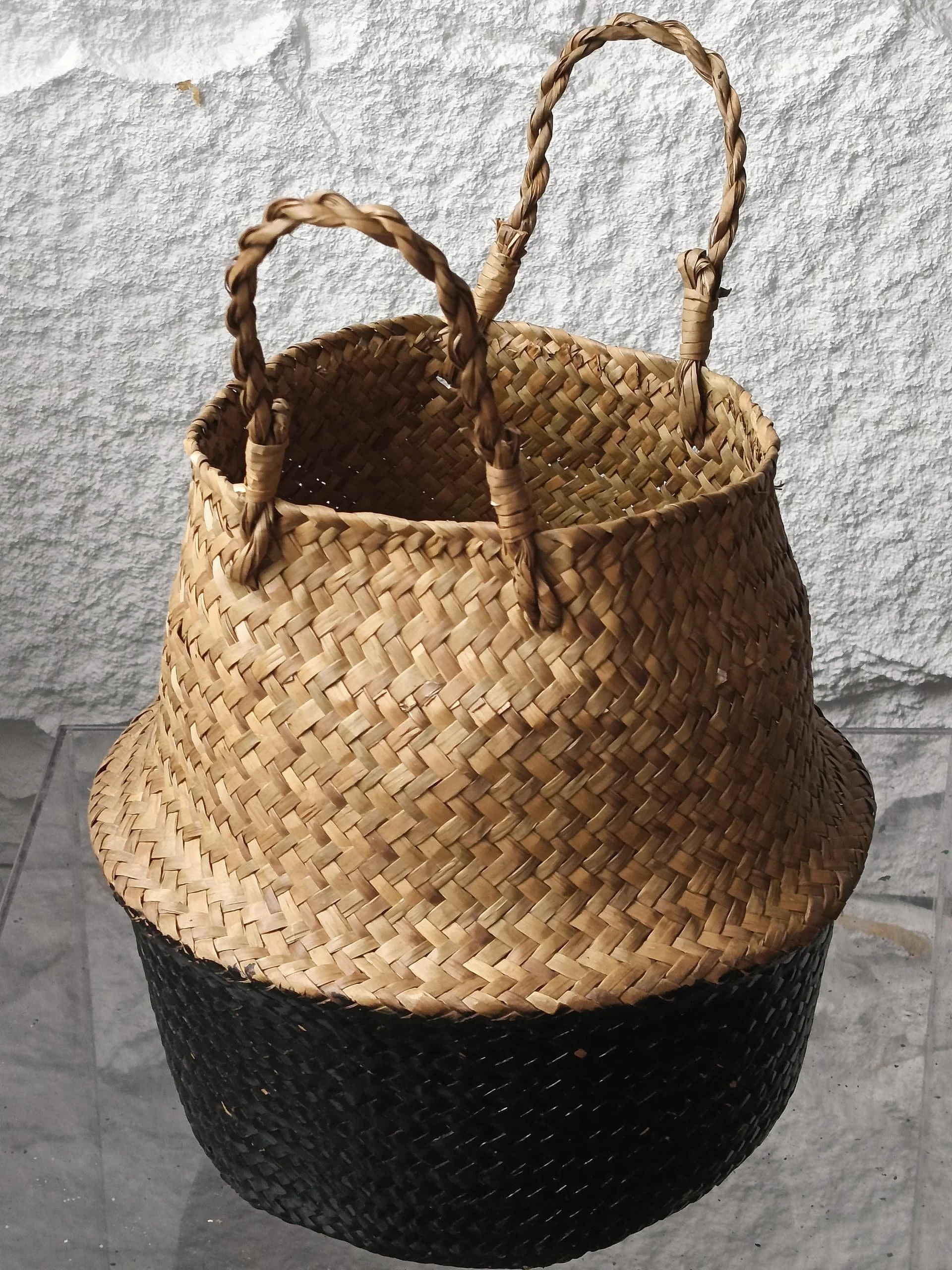 Rattan Basket With Handle (Black)
