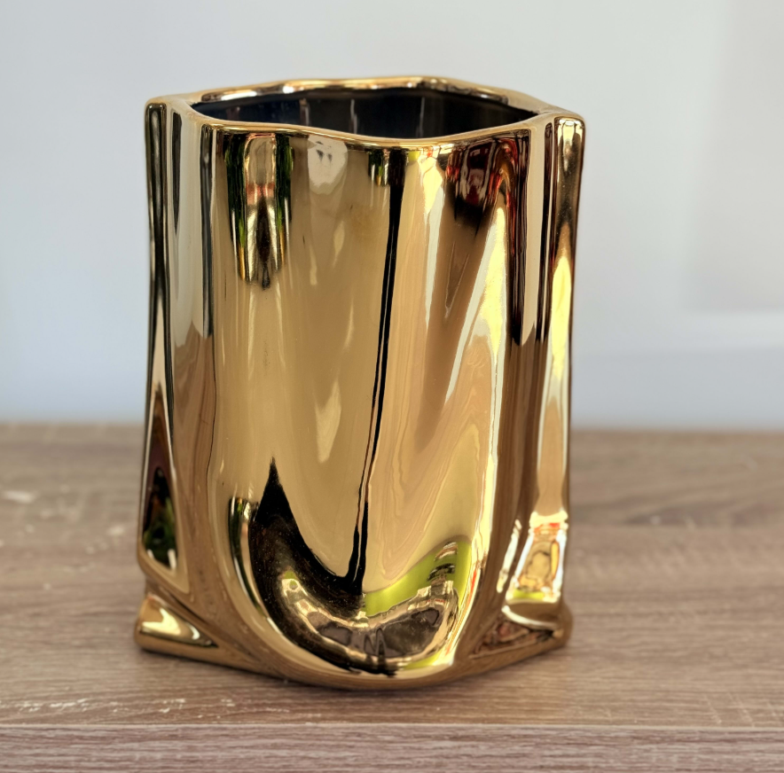 Gold Chrome Ruffled Vase