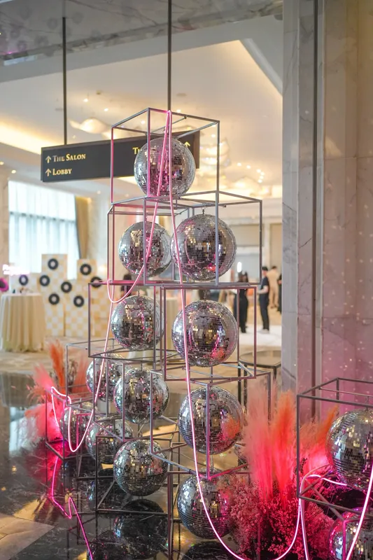 Disco Ball with Cube Frame Backdrop