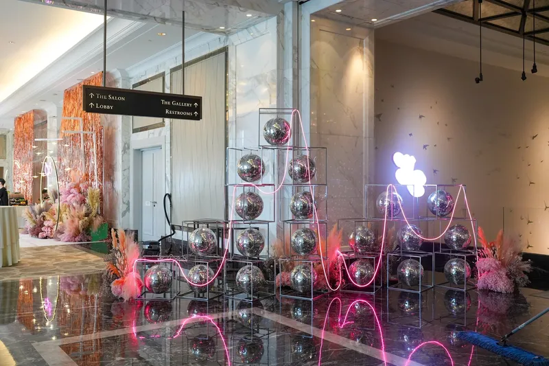Disco Ball with Cube Frame Backdrop