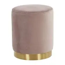 Pink Velvet Upholstered and Gold Ottoman