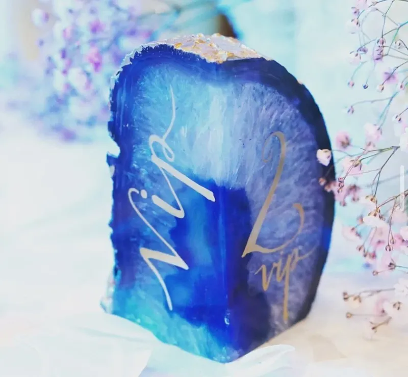 Natural Crystal Blue Agate Table Number