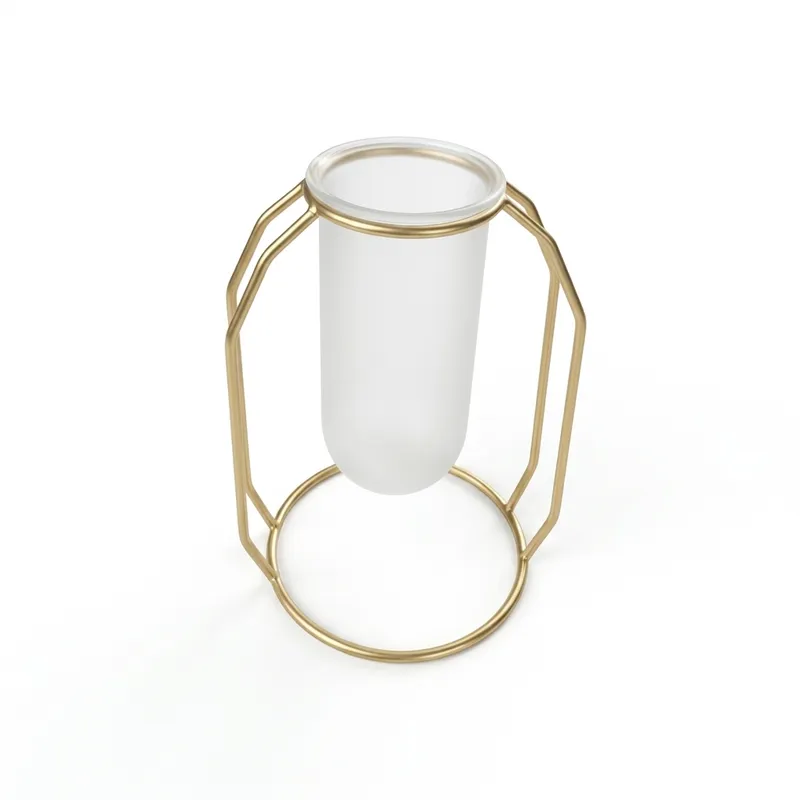Gold Metal Stand with Glass cylinder tube vase (medium)