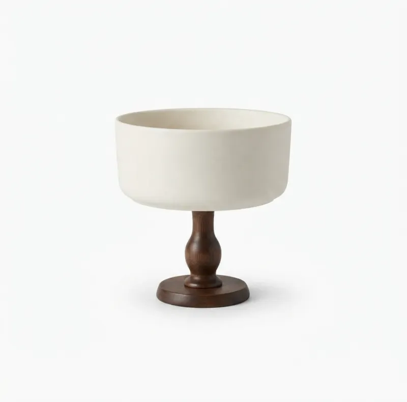 Ceramic and Wooden Pedestal Vase