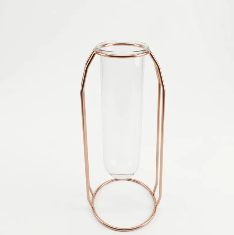 Rose Gold Metal Stand with Glass cylinder tube vase (large)