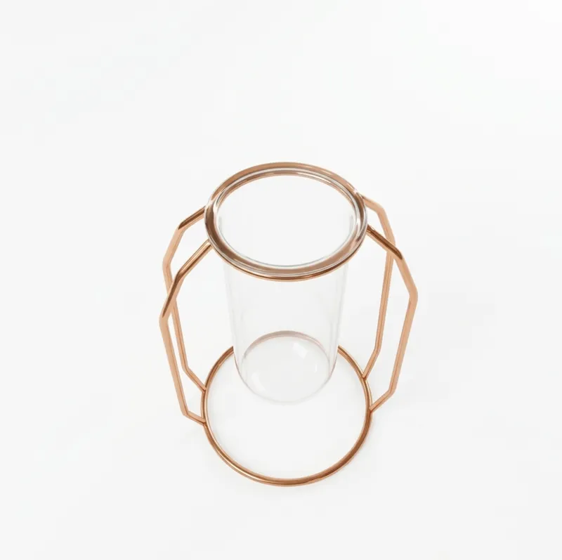Rose Gold Metal Stand with Glass cylinder tube vase (large)