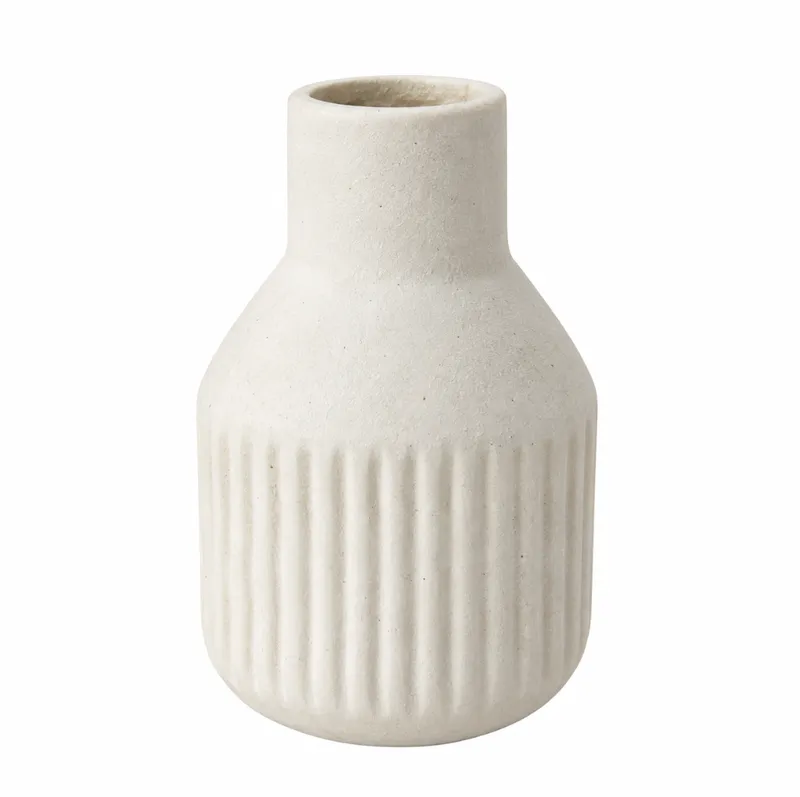 White Ribbed Ceramic Vase