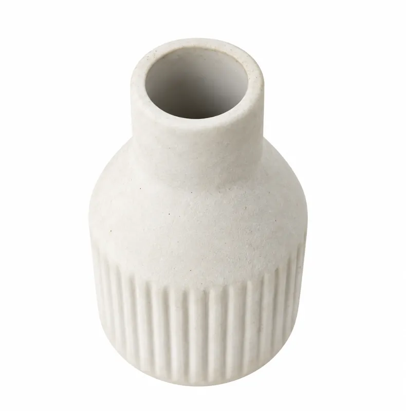 White Ribbed Ceramic Vase
