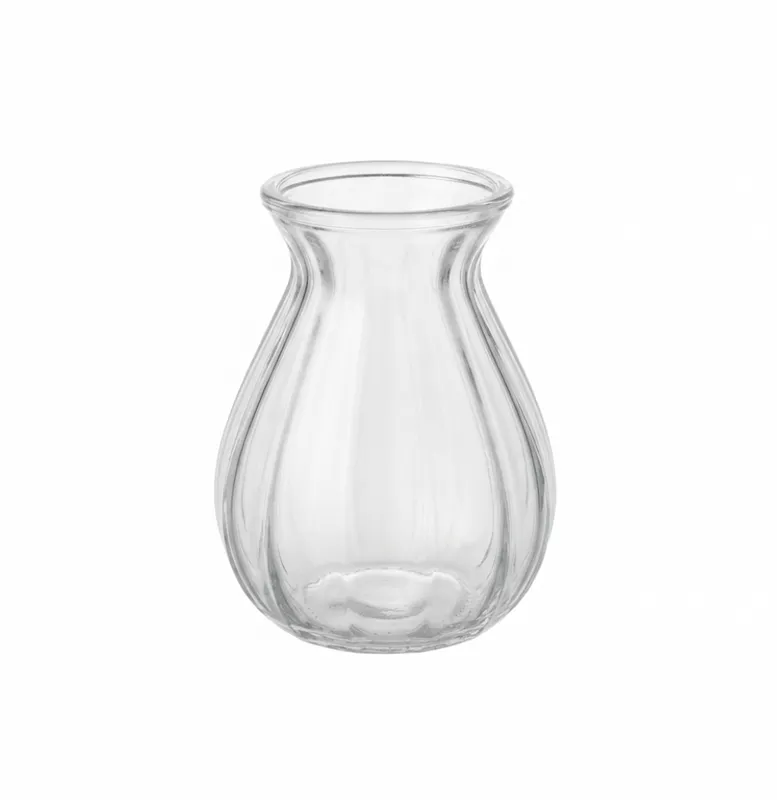 Ribbed Bulbous Clear Bud Vase