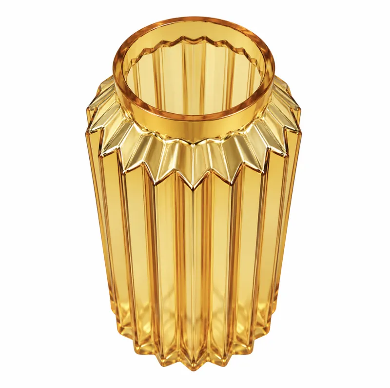 Amber Gold Tall Pleated Glass Vase