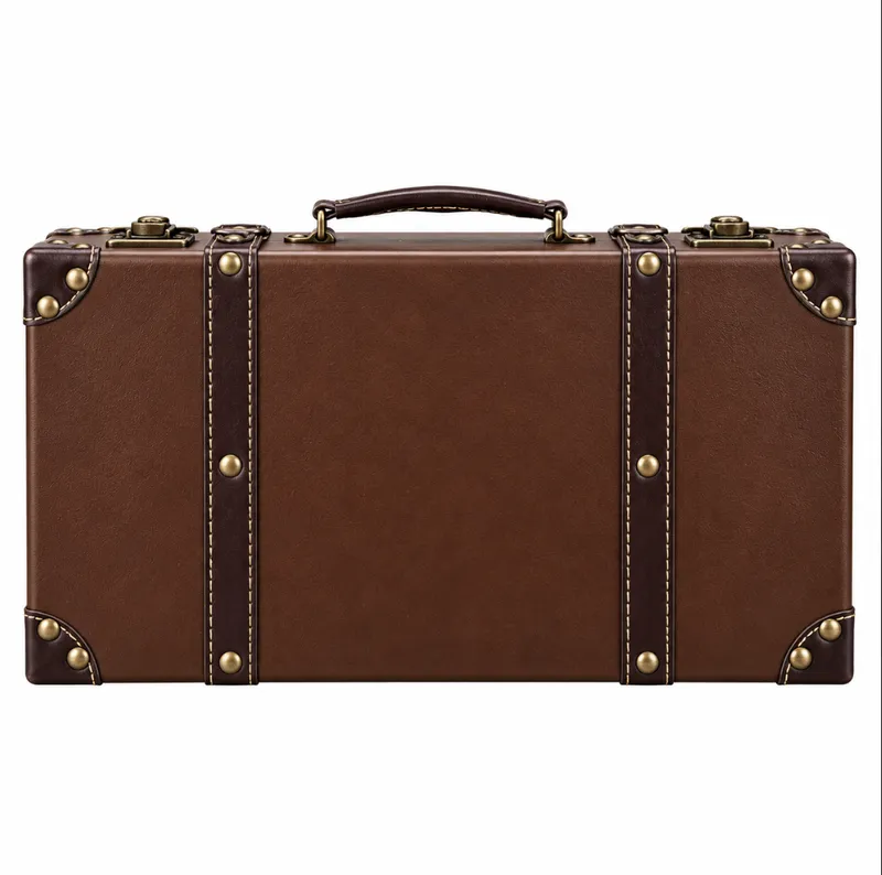 Vintage Brown Leather Suitacase with Antique Brass Clasps