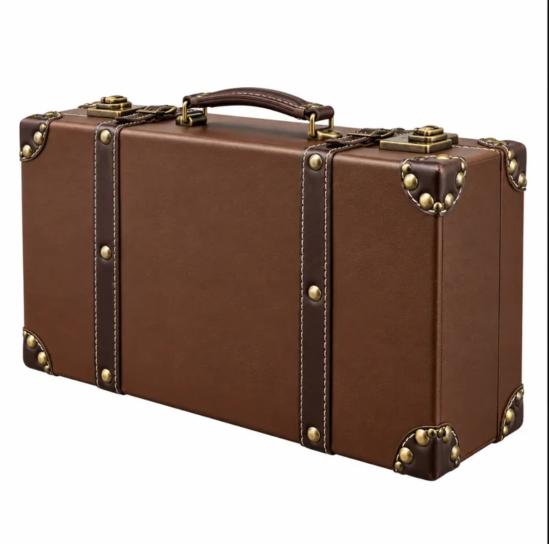 Vintage Brown Leather Suitacase with Antique Brass Clasps