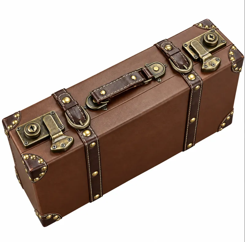 Vintage Brown Leather Suitacase with Antique Brass Clasps