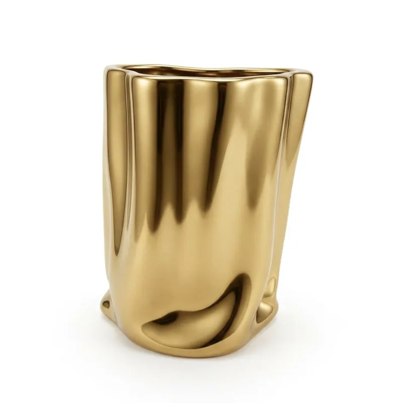 Gold Chrome Ruffled Vase
