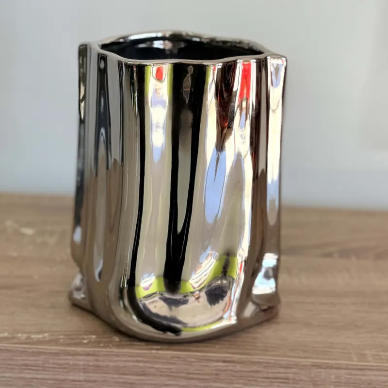 Silver Chrome Ruffled Vase