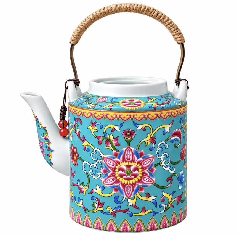 Chinese Ceramic Teapot in Turquoise Enamel