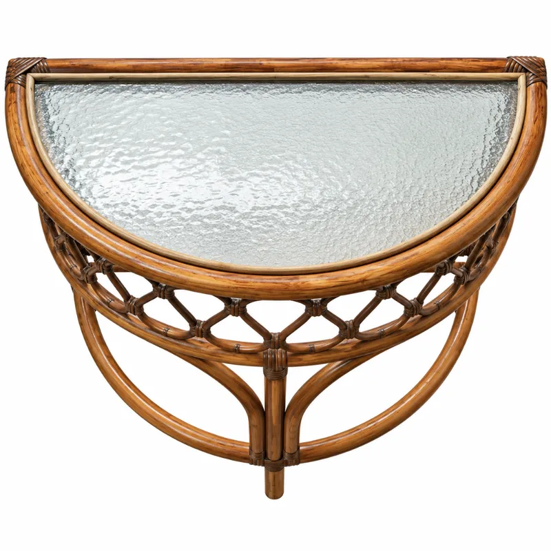 Vintage Half-Moon Rattan Console Table