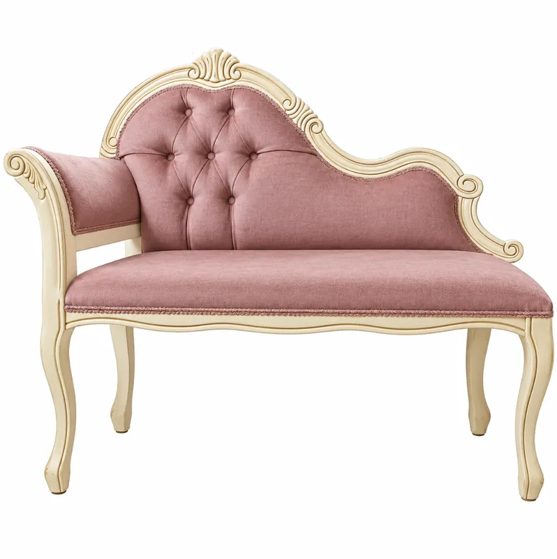 Vintage Ornate Ivory and Dusty Rose Chaise Bench
