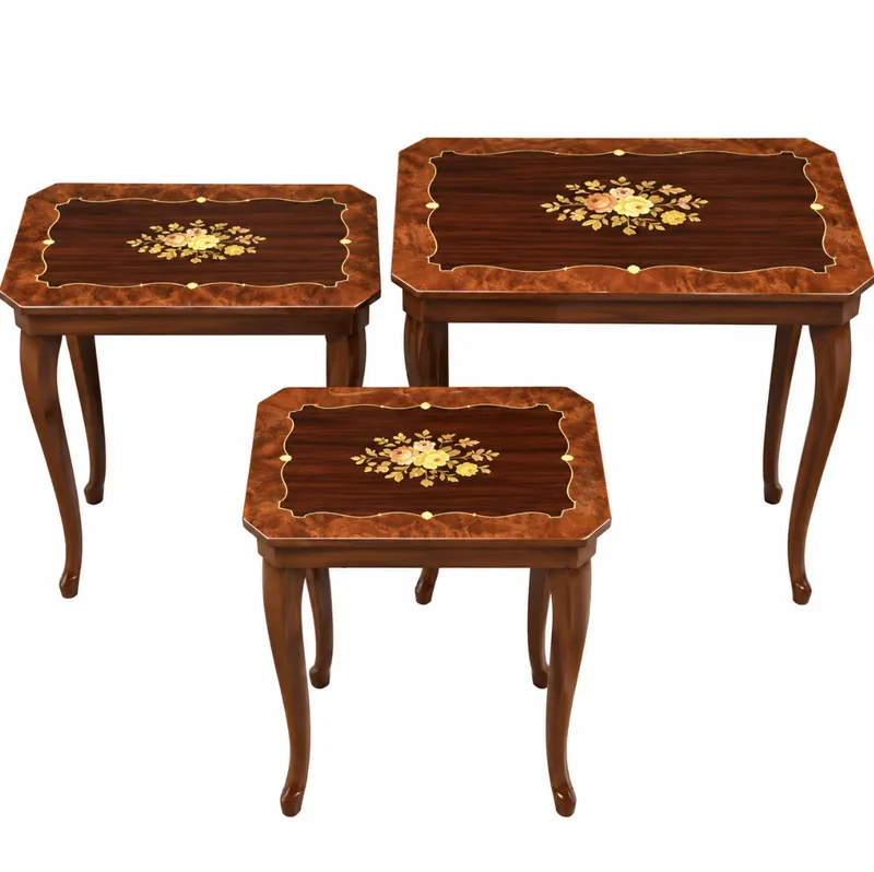 Italian Floral-Inlay Nesting 3-Piece Tables