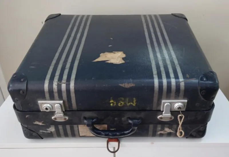 Vintage Blue with Silver Stripes Leather Luggage