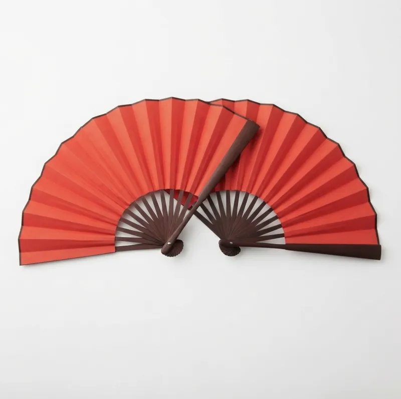 Oriental Red Paper and Wooden Hand Fan