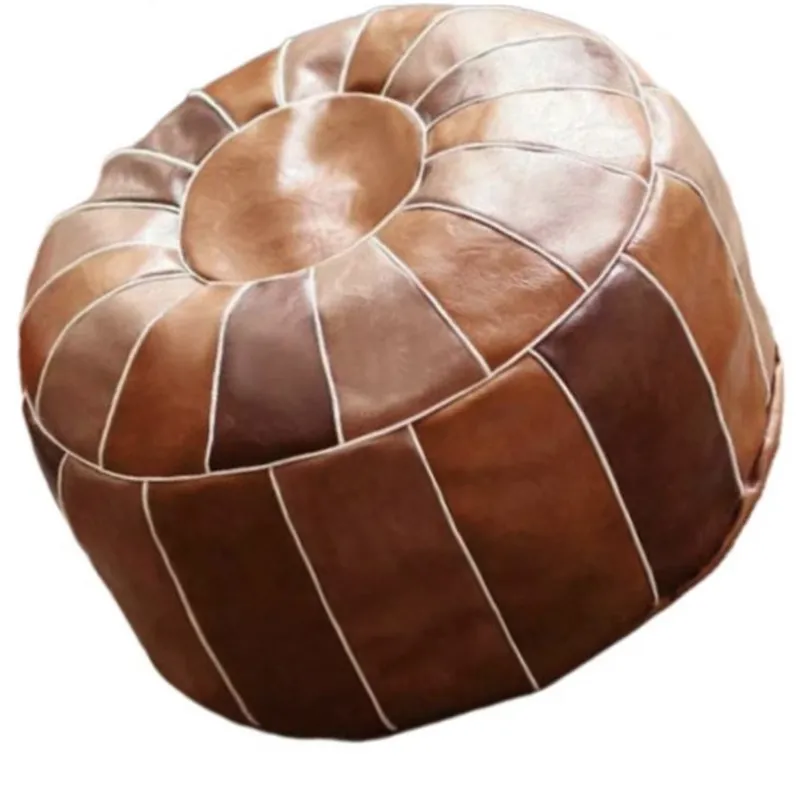 Moroccan Faux Leather Pouf Ottoman