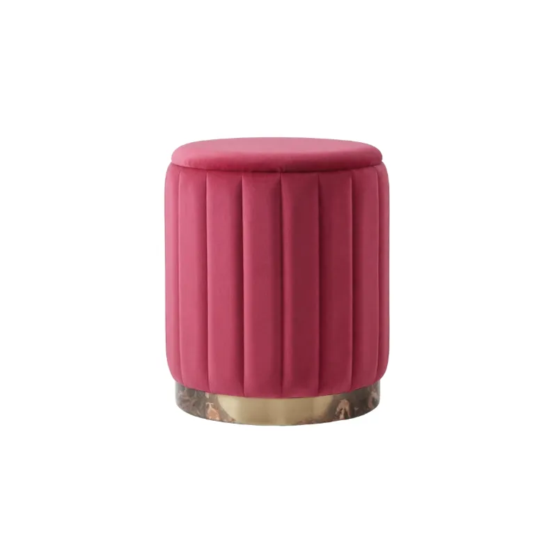 Red / Burgundy Velvet Upholstered and Gold Ottoman